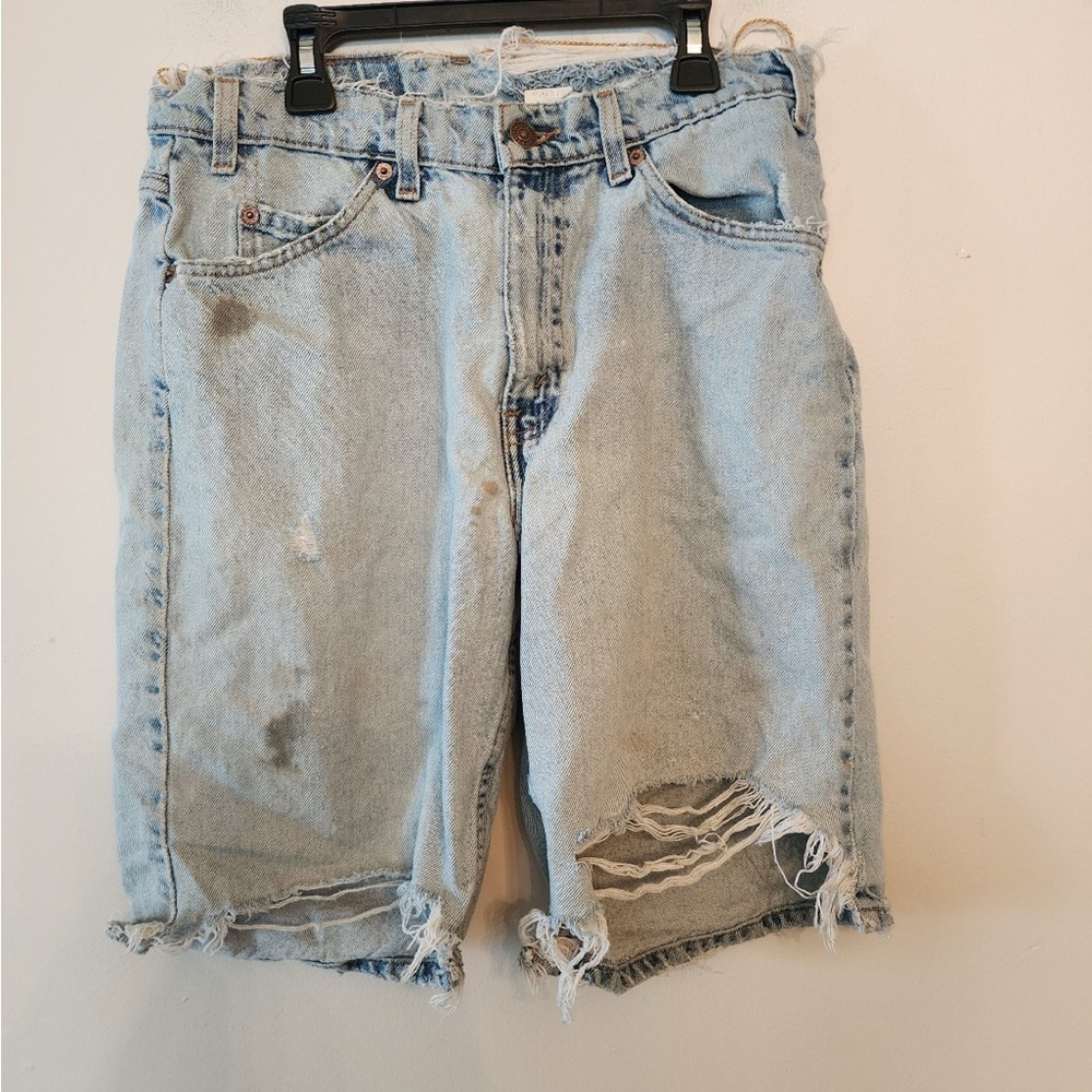 Vtg 90s Levi's 550 Jean Shorts Mens 32 Orange Tab Distressed Denim Blue